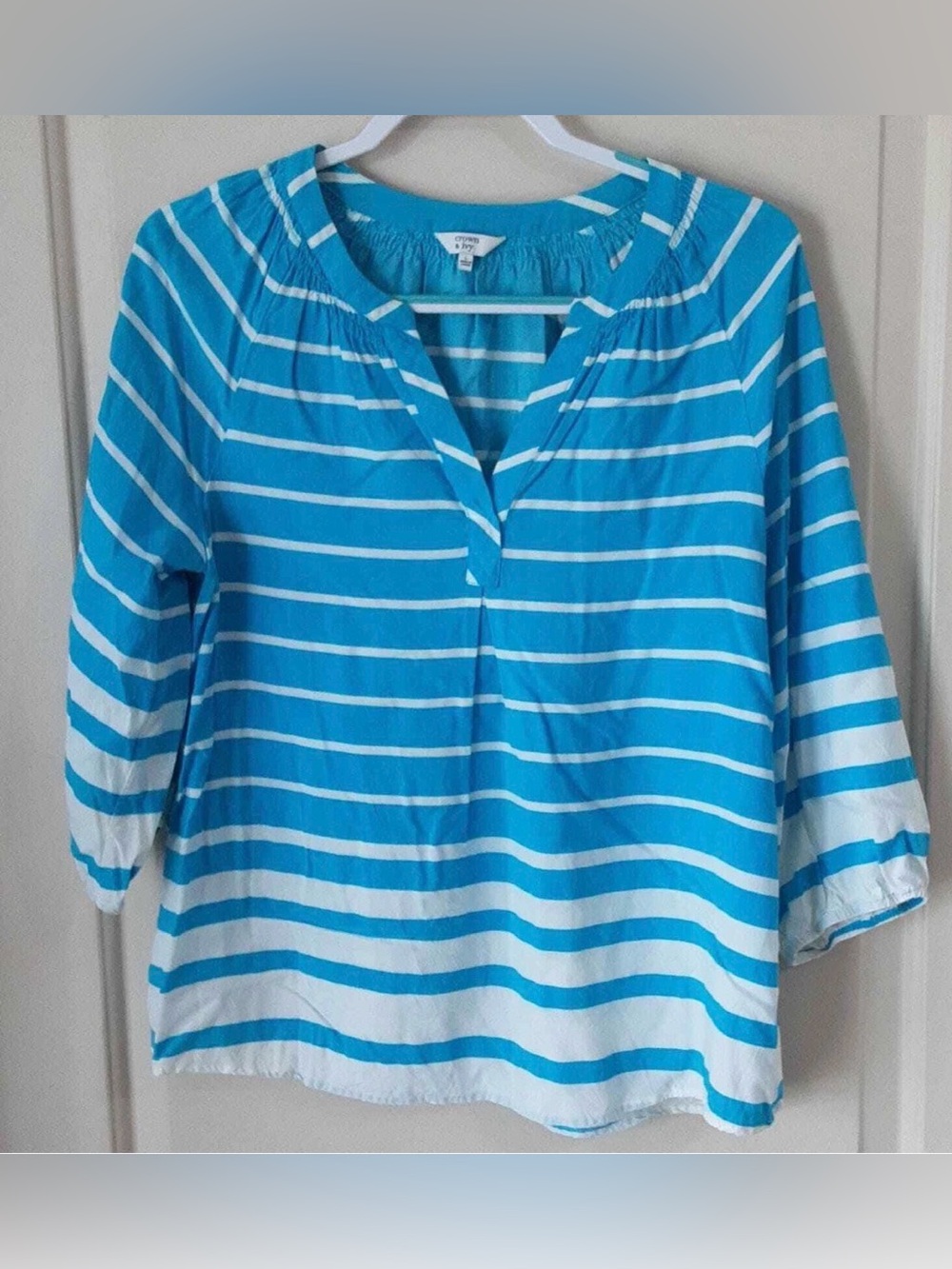 crown & ivy Turquoise and White Striped V-Neck Tunic